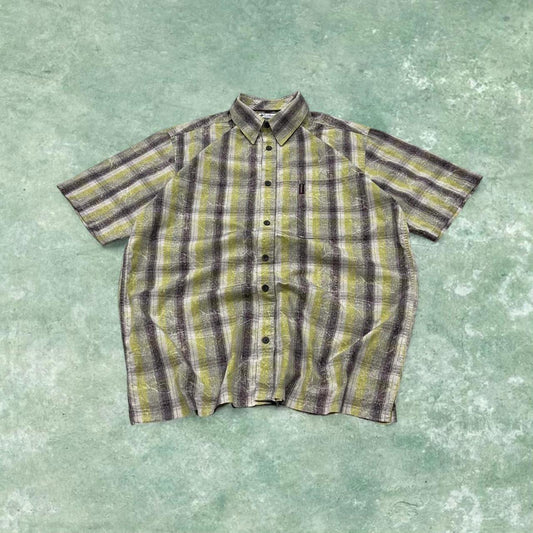 Y2K boxy fit checkered shirt short sleeve green Columbia surf style check shirt summer festival