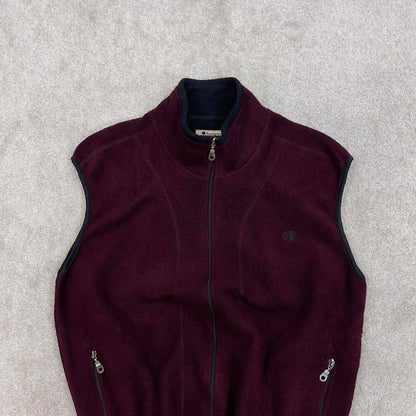 Y2K Champion technical fleece gilet M burgundy men’s zip up embroidered logo outdoors hiking autumn