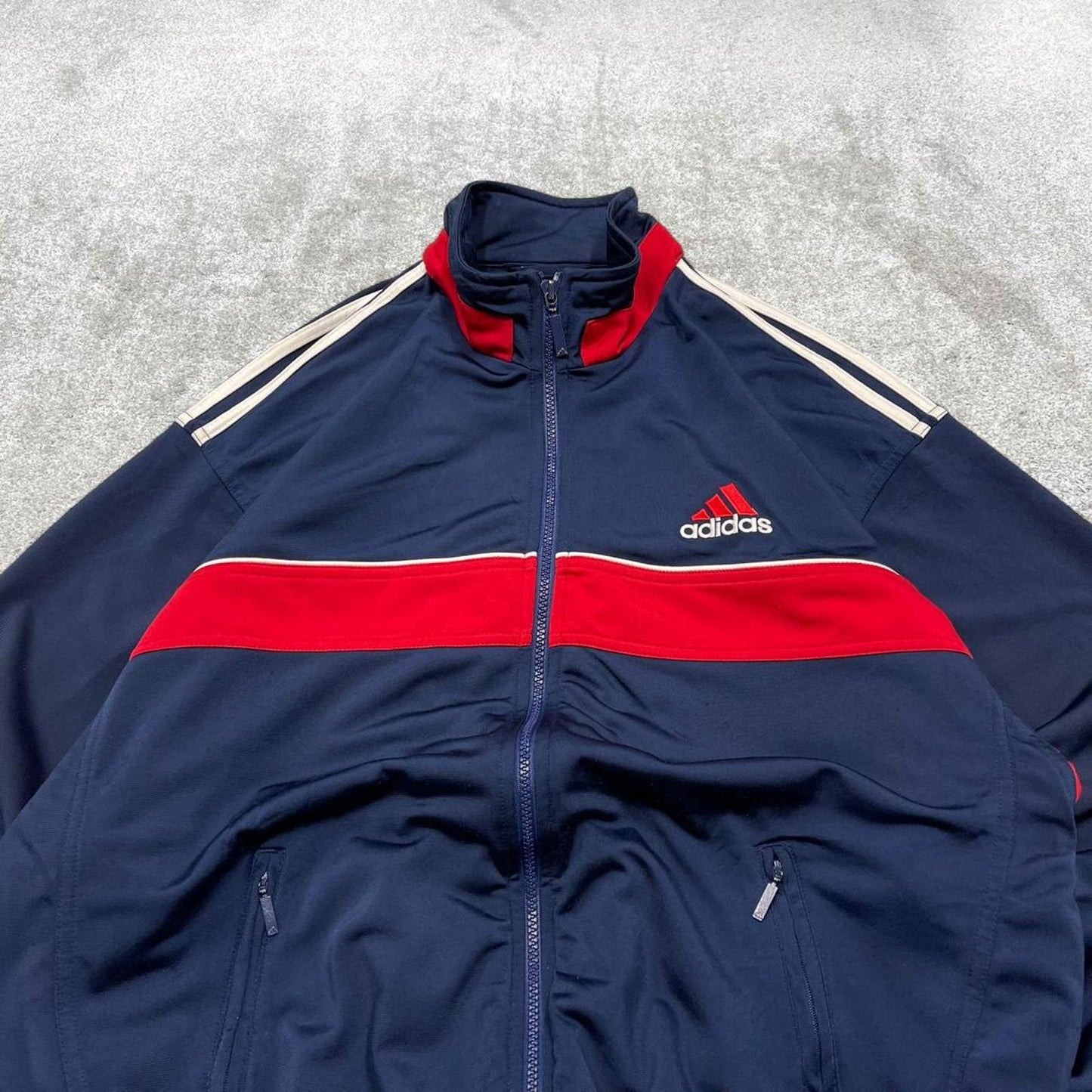 Y2k 00s Adidas track jacket y2k style XL men's blue full zip track suit top embroidered technical