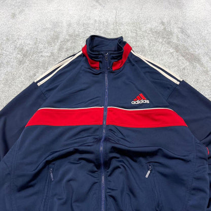 Y2k 00s Adidas track jacket y2k style XL men's blue full zip track suit top embroidered technical