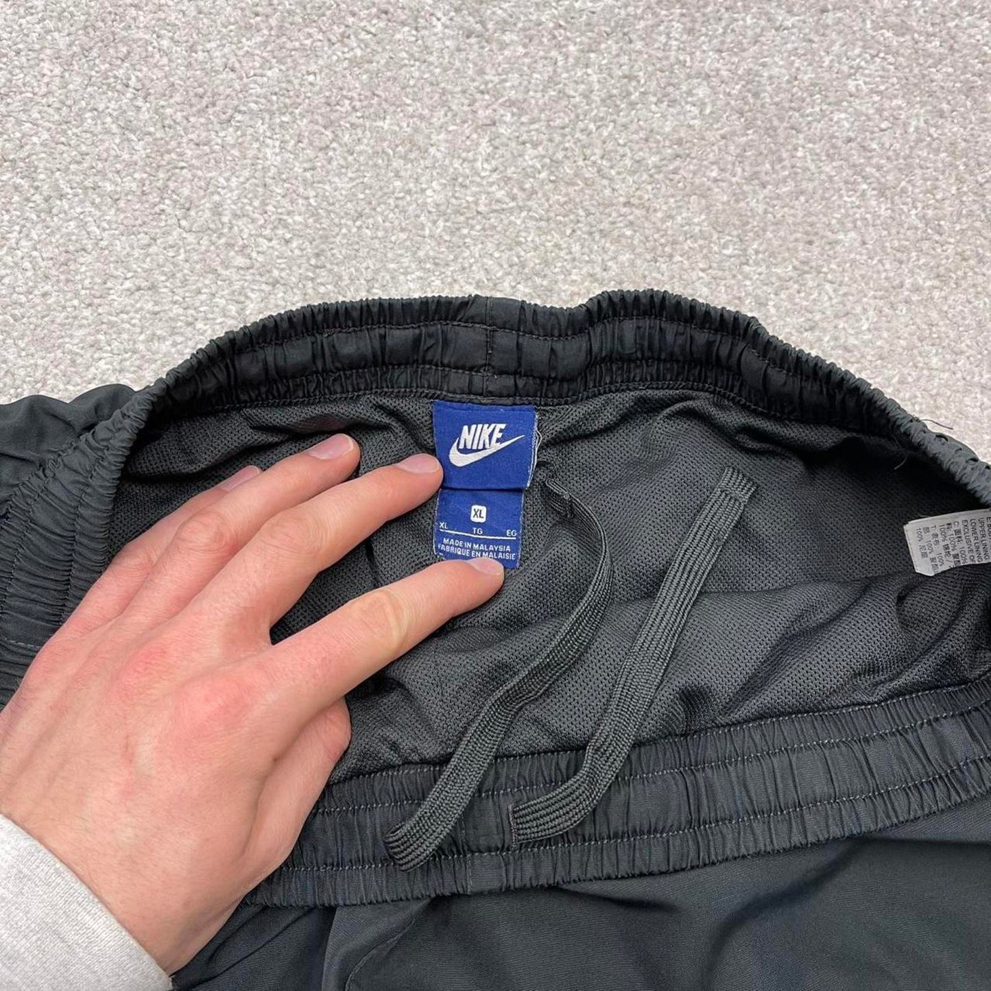 Y2k Nike tracksuit bottoms charcoal grey Loose mesh lined embroidered track pants