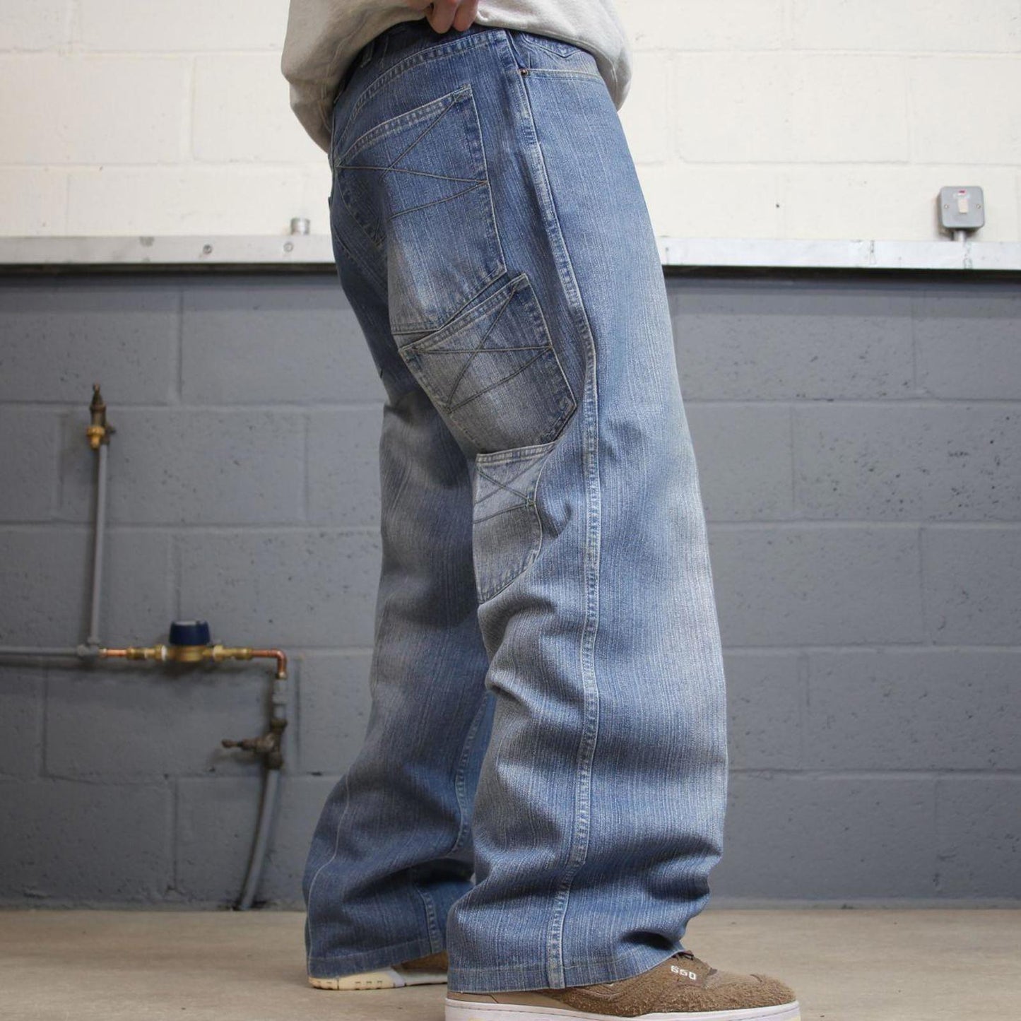 Y2k 00s Reliq jeans blue denim W38L30 loose 00s skate style pants with 3 pocket design casual autumn