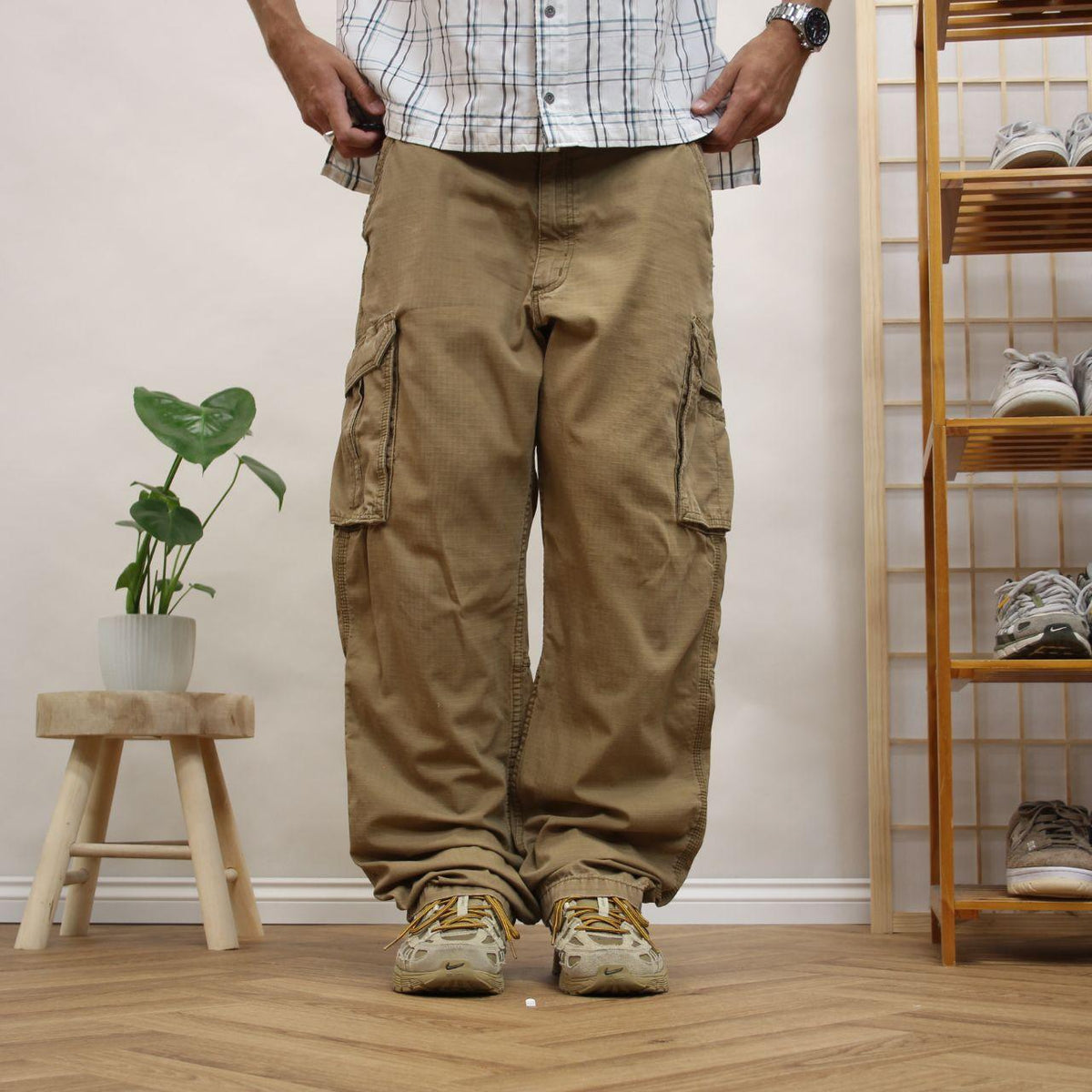 Carhartt cargo jeans y2k relaxed fit tan brown Loose utility workwear skate cargo trousers