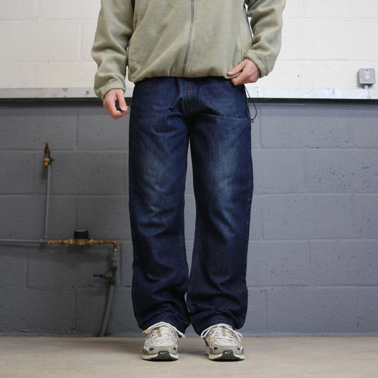 Vintage y2k embroidered Rocawear jeans blue Casual style 5 pocket straight leg denim pants