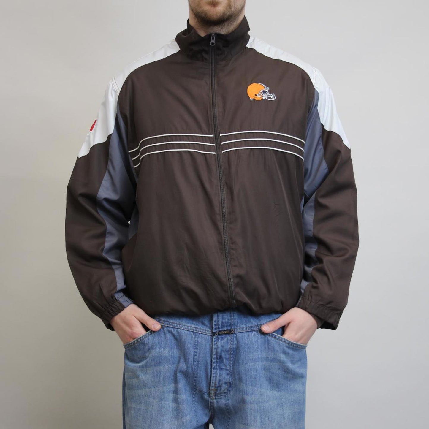 Cleveland Browns NFL windbreaker jacket XL brown adjustable tech coat American Football tracksuit