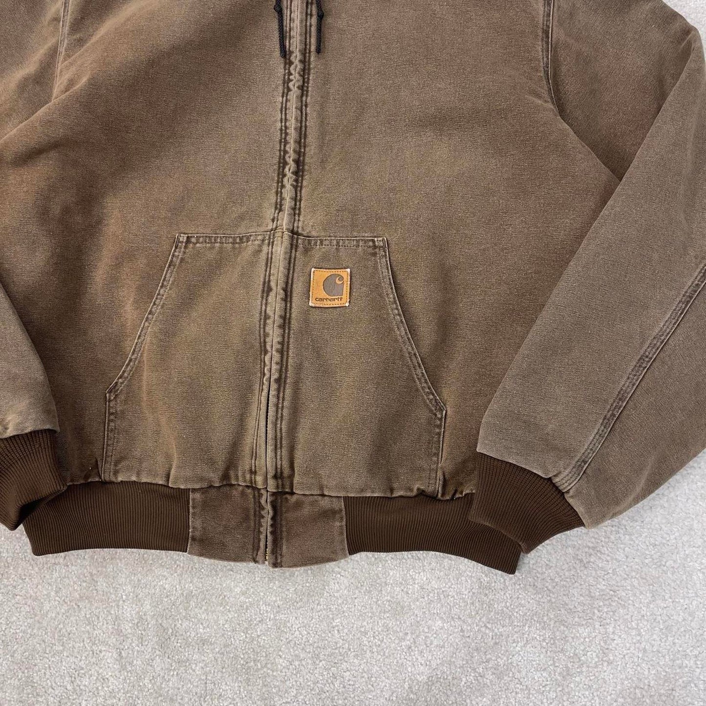 Vintage brown Carhartt hooded active jacket 2XL Tall canvas bomber