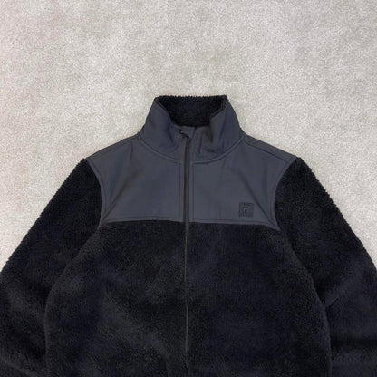 Black Fila deep pile technical fleece Medium Women's full zip up y2k style teddy bear autumn