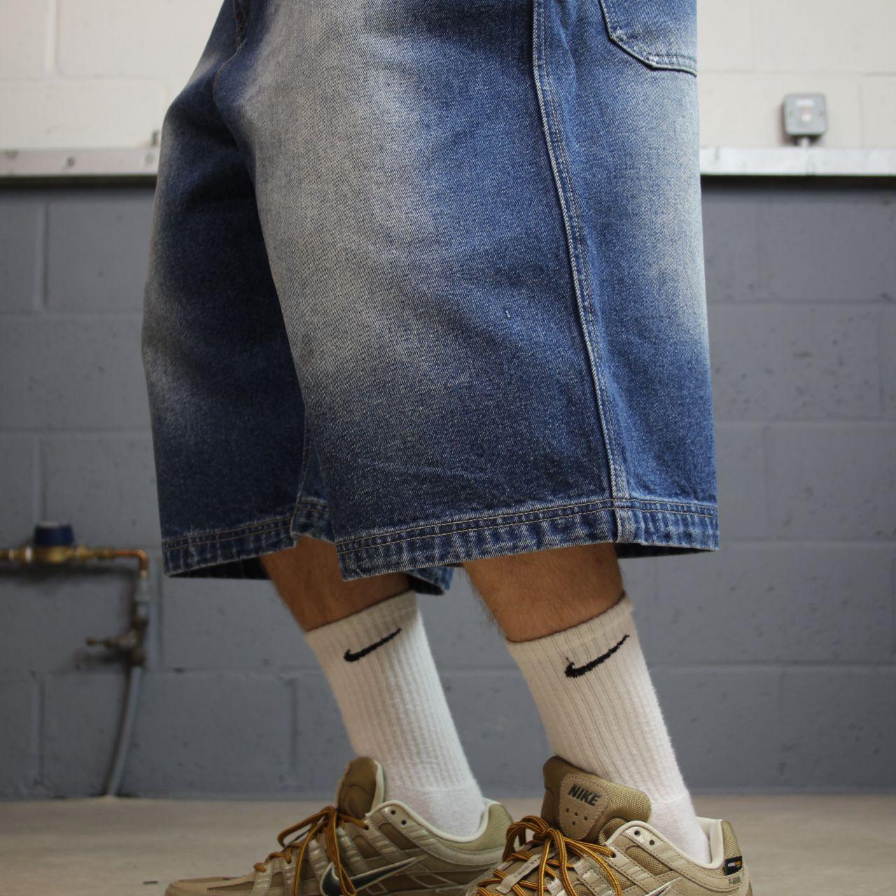 Brooklyn Xpress baggy denim shorts y2k carpenter blue Long wide leg summer skater jorts
