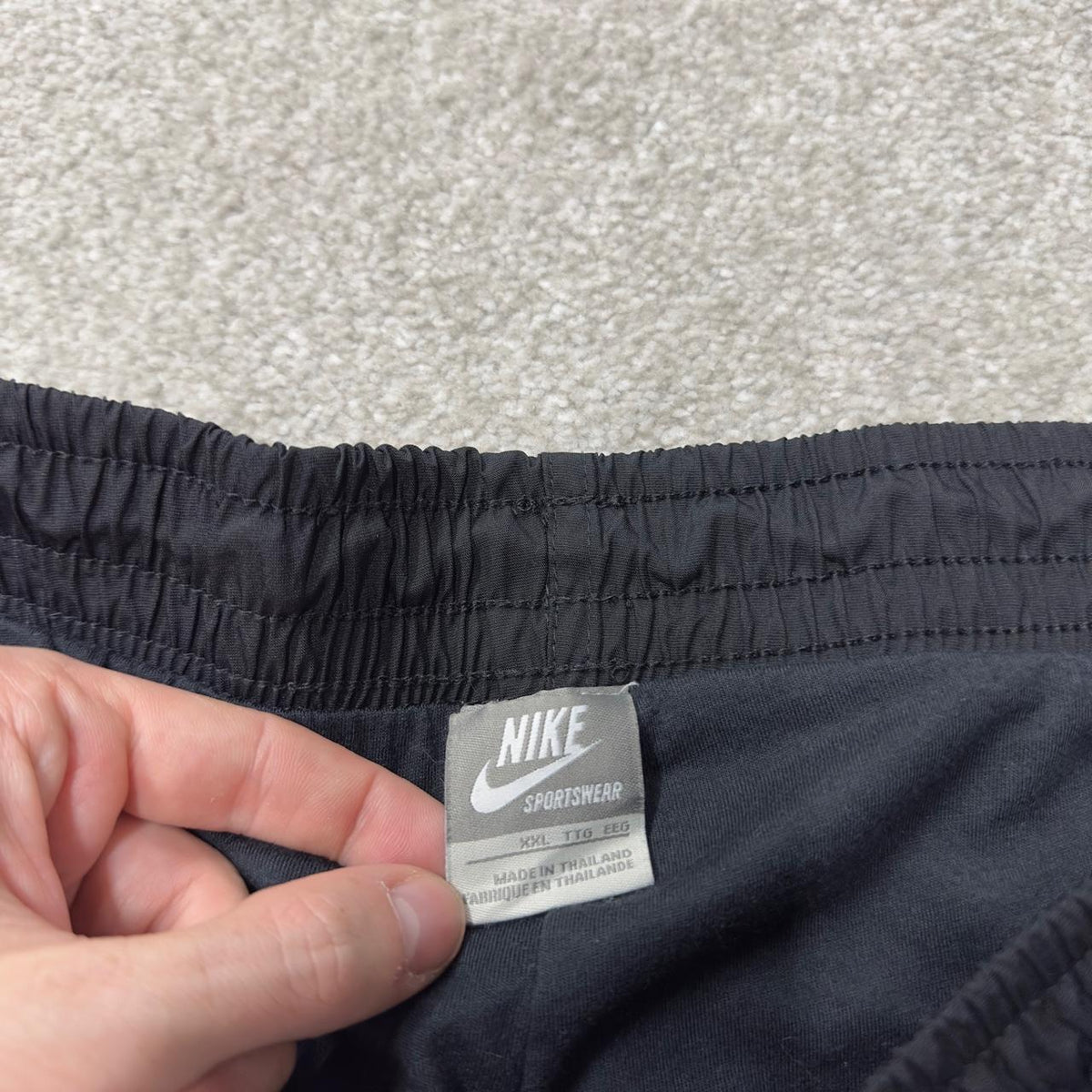 Y2K Nike baggy tracksuit bottoms black wide leg XXL lined casual swoosh logo track pants