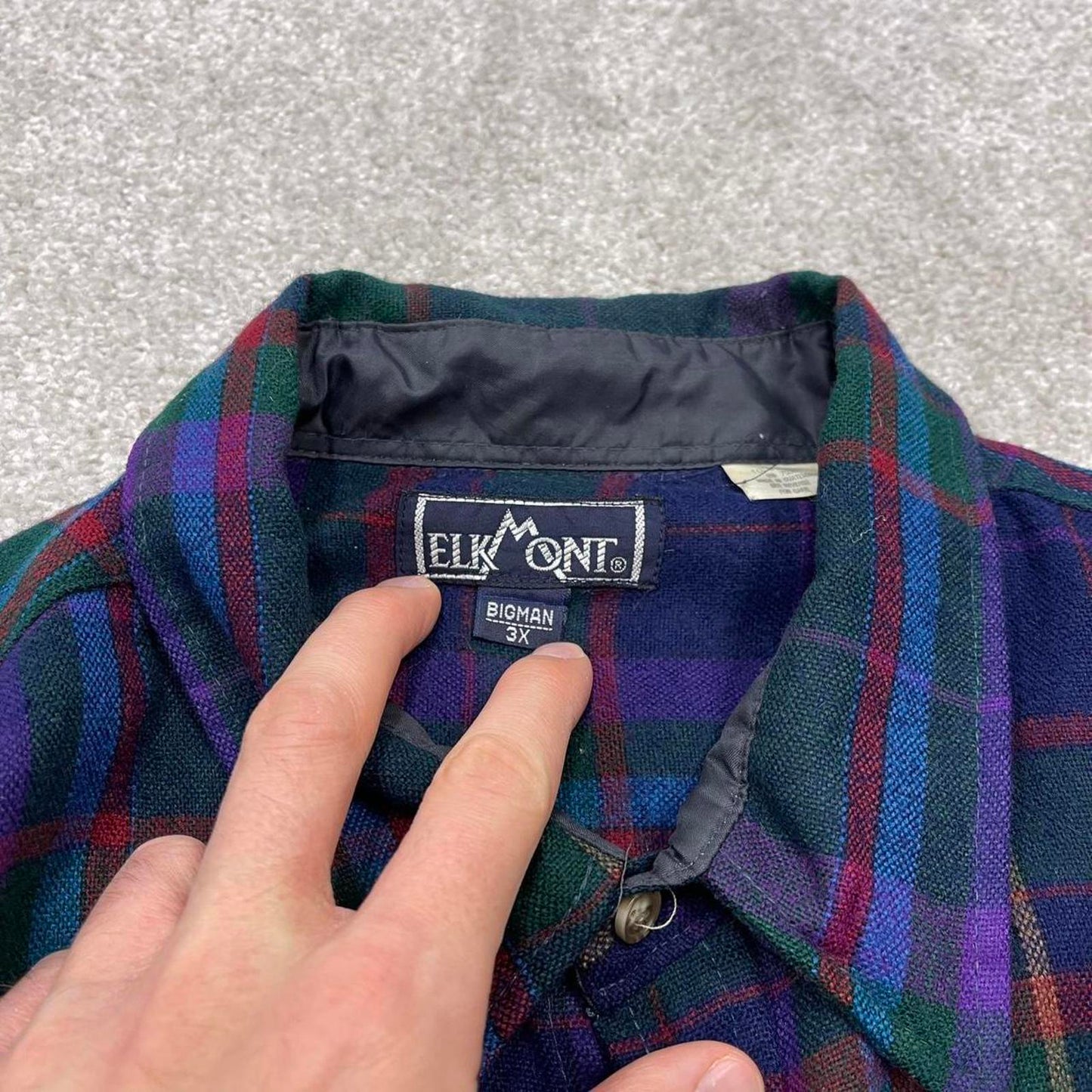 Vintage Y2K checkered flannel shirt purple Elk Mont Long sleeve plaid check button down loose