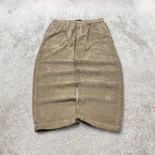 Vintage baggy pleated corduroy pants beige Bill Blass wide wale chunky jumbo cord trousers