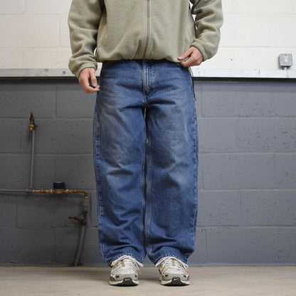 Vintage baggy Y2K Carhartt denim jeans blue Loose relaxed fit flannel lined skate style work pants
