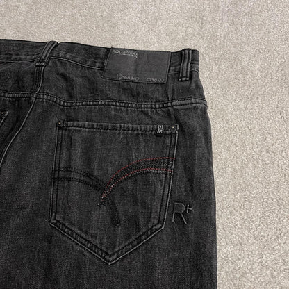 Y2K Rocawear embroidered jeans loose black denim Wide leg surf style pants embroidered stitch design