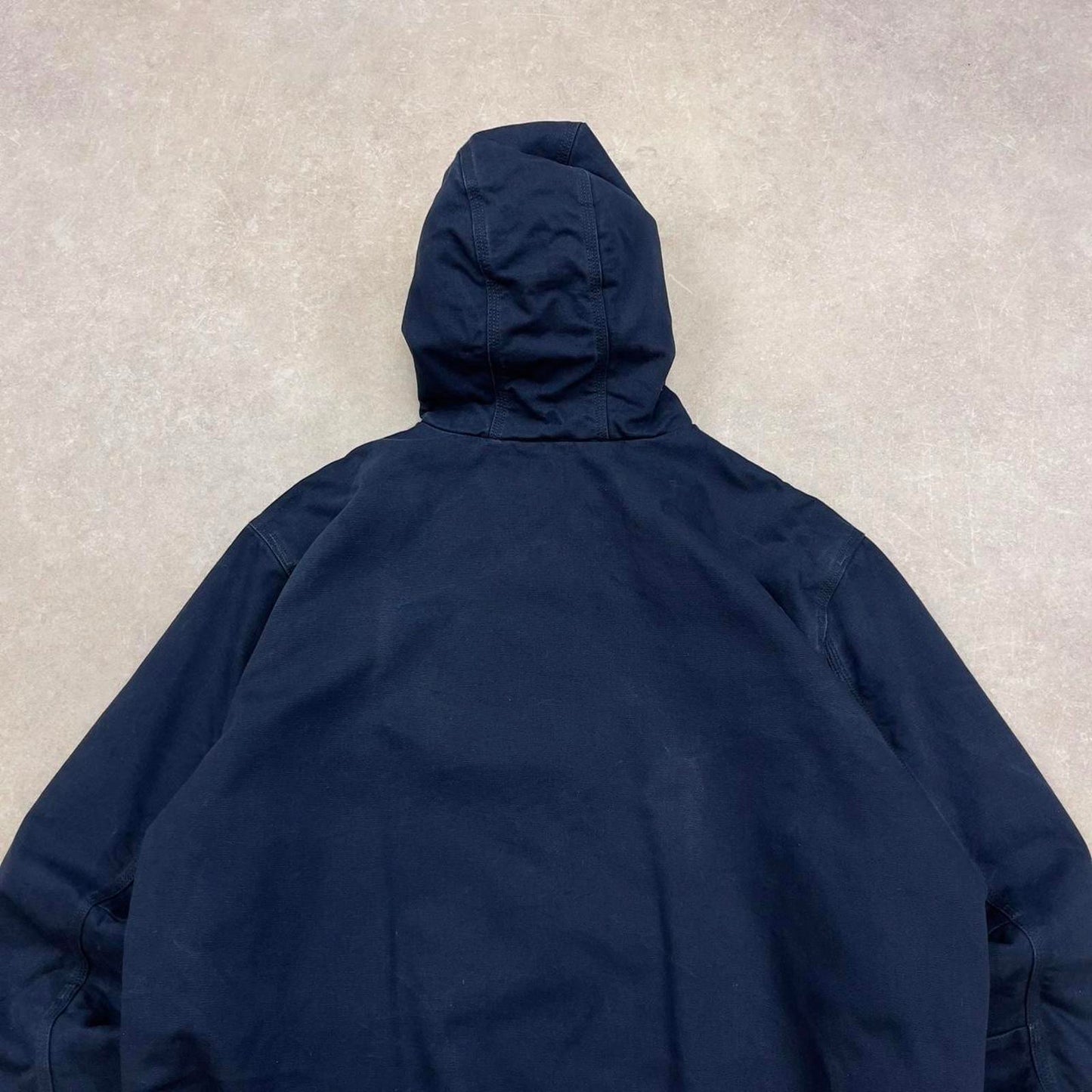 Navy Carhartt hooded active jacket XL canvas quilt lined patch logo active