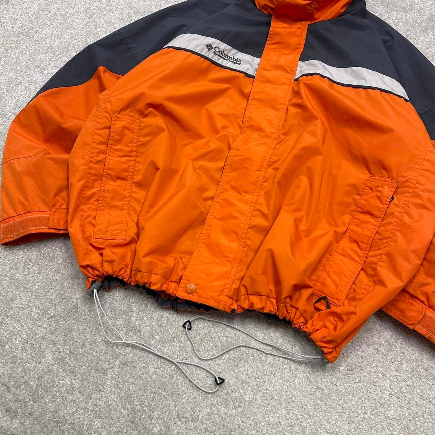 Y2K Columbia technical jacket orange Hooded paneled embroidered adjustable tech coat