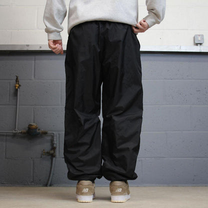 Baggy Adidas Trackies L black y2k 00s style loose mesh lined wide leg joggers embroidered logo