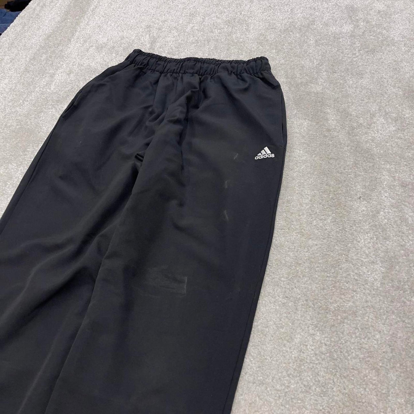 Y2k Adidas tracksuit bottoms black Small mens loose 00s joggers embroidered trackies sporty style