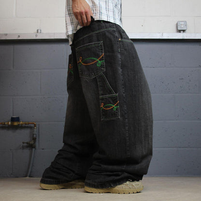 Extra baggy carpenter jeans y2k W48L34 black Brooklyn Xpress wide leg skater style cargos