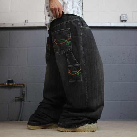Extra baggy carpenter jeans y2k W48L34 black Brooklyn Xpress wide leg skater style cargos