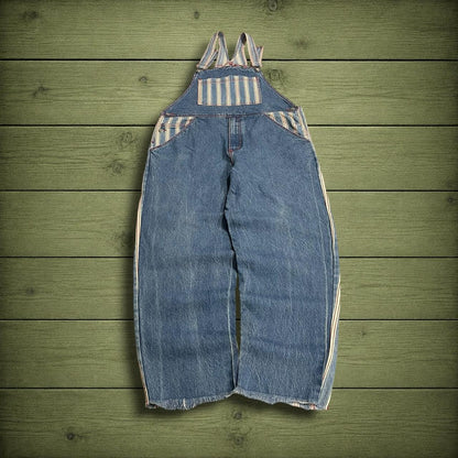 Vintage Cross Colours striped denim dungarees y2k USA made denim hip hop overalls festival