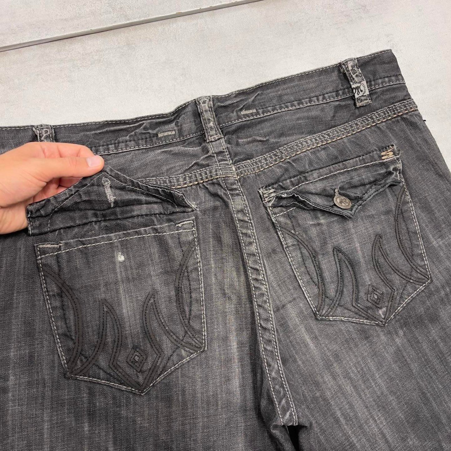 Black embroidered MEK DNM jorts W38