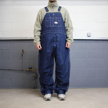 Vintage y2k baggy denim Dungarees loose leg blue Round House workwear bib & brace overalls utility
