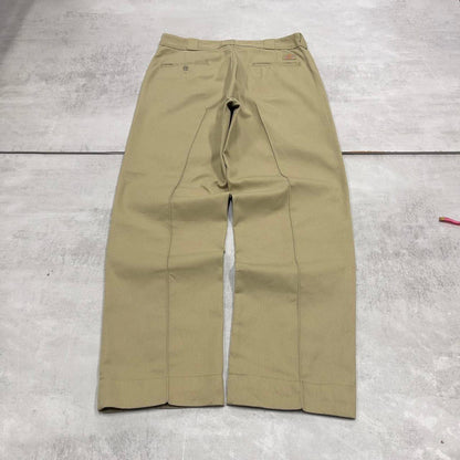 Khaki Dickies Pants W34L30 loose twill chino pleated 90s style skater pants