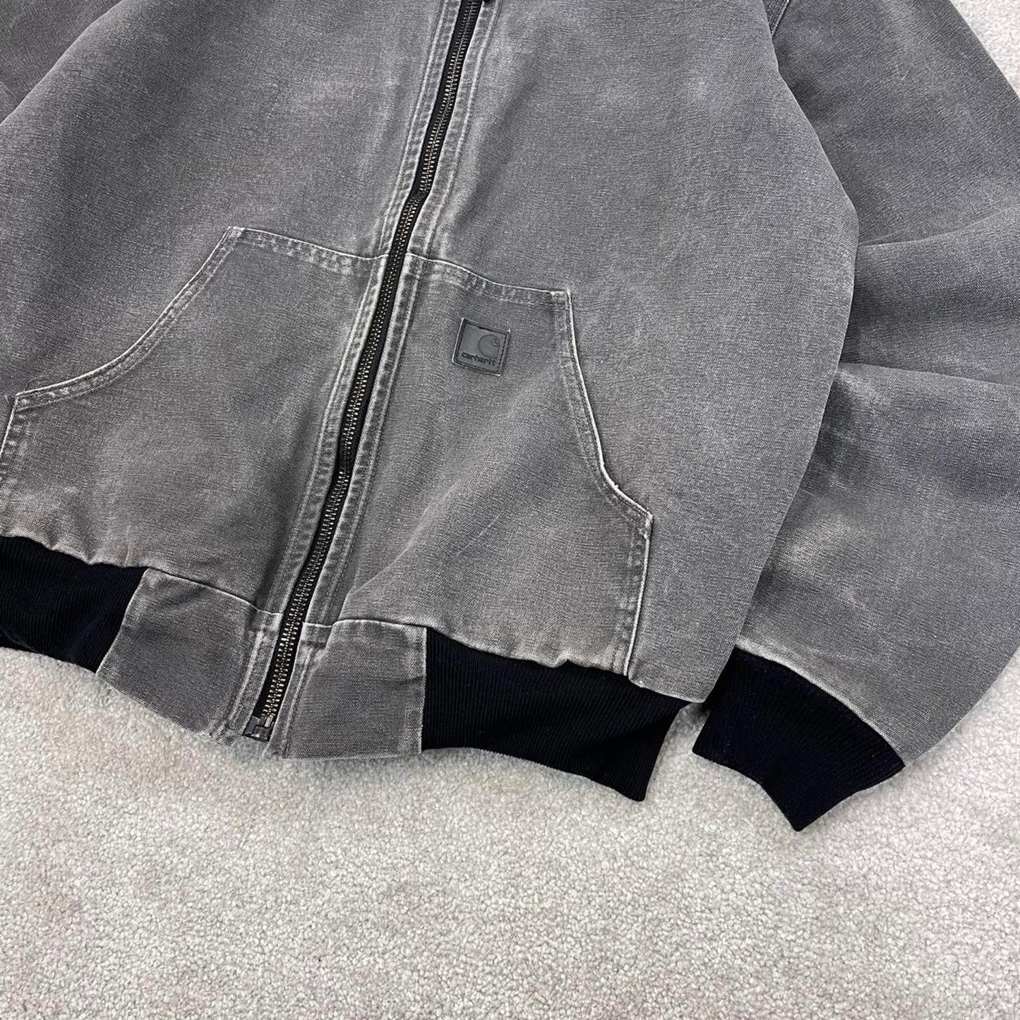 Grey Carhartt hooded active jacket Medium technical canvas 90s style skater bomber