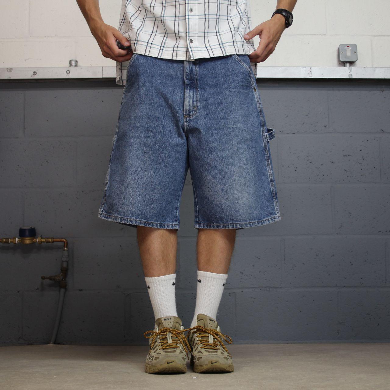 Old Mill denim cargo shorts y2k blue Loose skater style carpenter work shorts