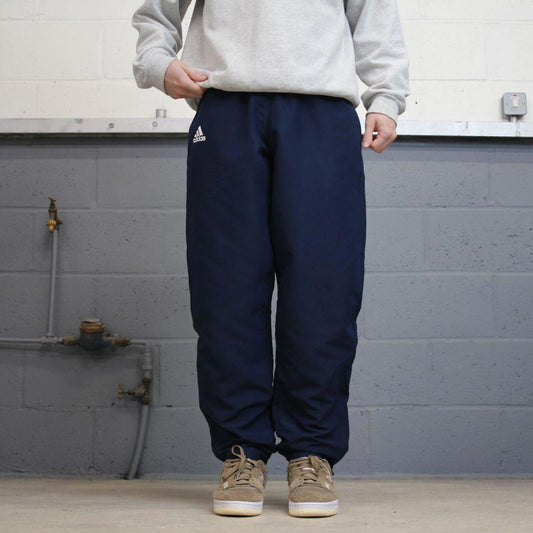 Navy Adidas trackies M y2k style sportswear track pants print logo