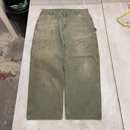 Green baggy Carhartt carpenter jeans W38 L30 wide leg canvas 90s style skater cargos