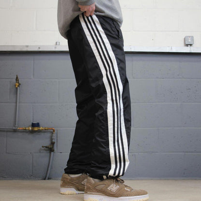 Y2K Adidas tracksuit bottoms black Loose embroidered mesh lined striped track pants
