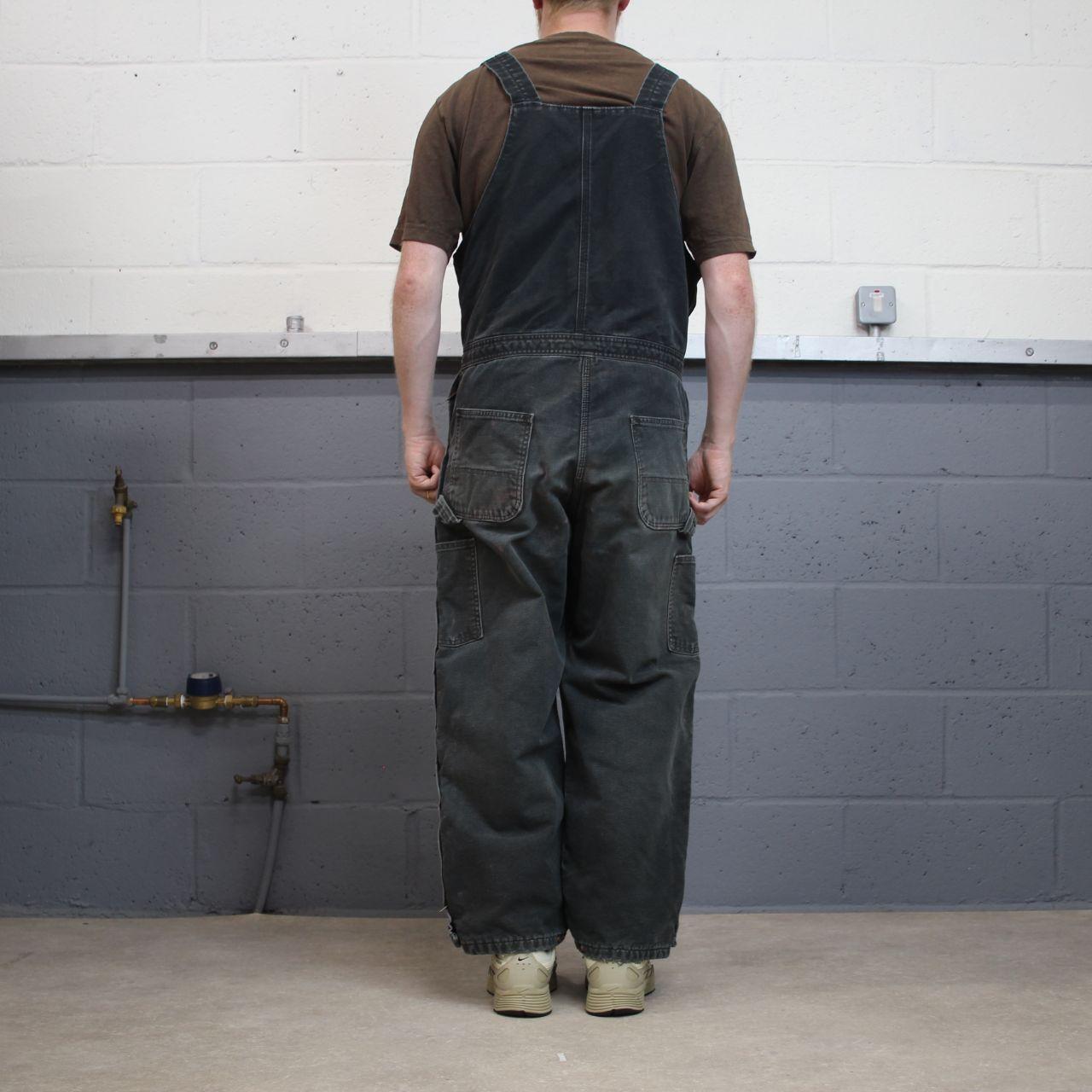 Vintage Carhartt dungarees faded black overalls Quilted bib & brace utility workwear