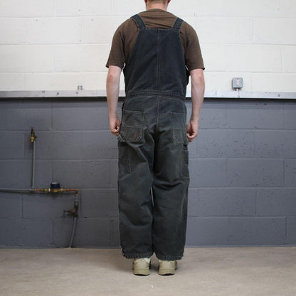 Vintage Carhartt dungarees faded black overalls Quilted bib & brace utility workwear