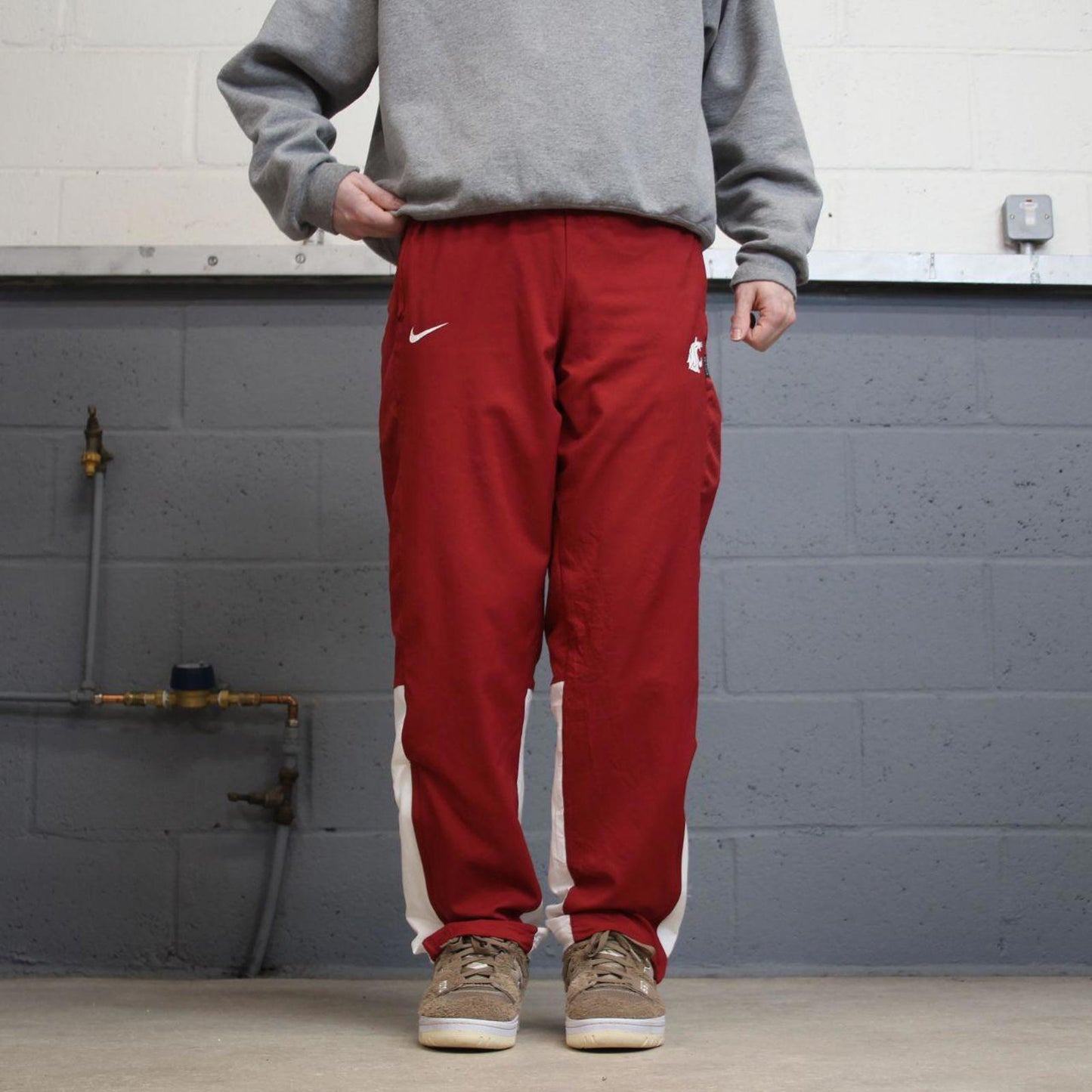 Vintage y2k loose Nike tracksuit bottoms red white Floaty leg mesh lined print logo gym track pants
