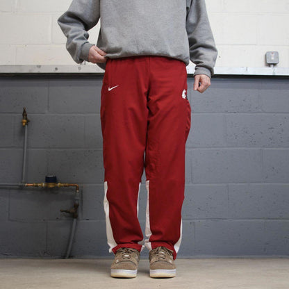 Vintage y2k loose Nike tracksuit bottoms red white Floaty leg mesh lined print logo gym track pants