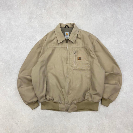 Beige Carhartt bomber jacket XL loose workwear 90s style jacket patch logo