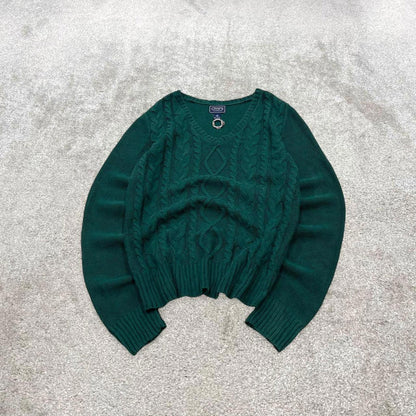 00s CHAPS knit sweater jumper embroidered M women's green knitted pull over y2k 90s style