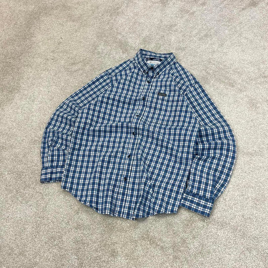 Blue checkered Columbia technical shirt Medium women's long sleeve button up autumn y2k style