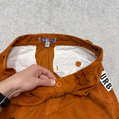 Baggy Urban Outfitters corduroy trousers wide wale orange embroidered W30 loose jumbo cord pants 90s