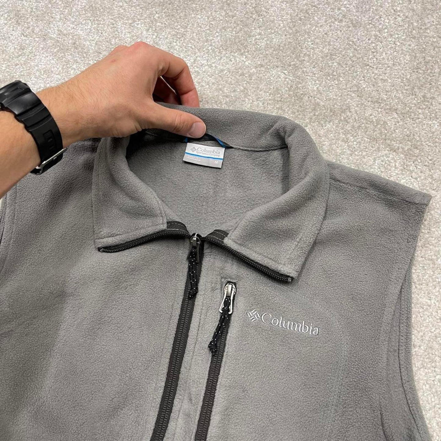 00s Columbia technical fleece gilet M men's grey full zip up y2k style autumn adjustable waist