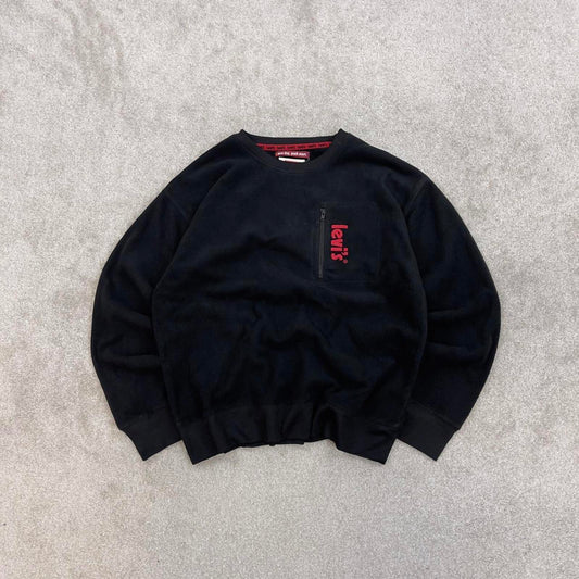Black Levi's technical fleece youth XL 13-15 yrs pullover y2k autumn