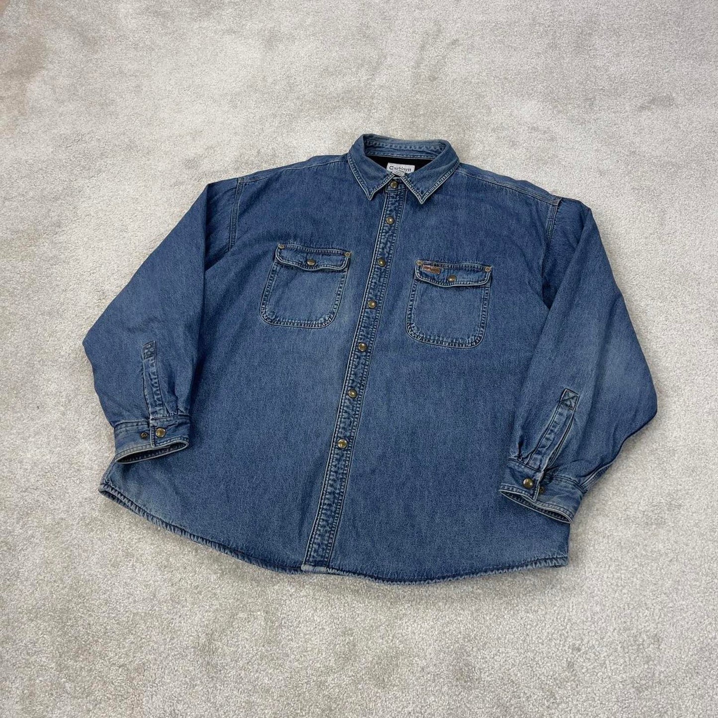 Blue denim Carhartt shirt jacket 2XL overshirt shacket loose fleece lined