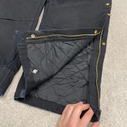 Vintage y2k baggy Carhartt dungarees wide leg black Quilted canvas bib & brace overalls workwear