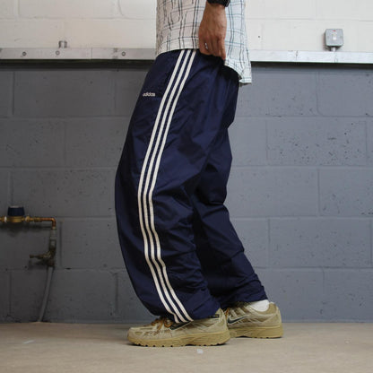 Y2K Adidas tracksuit bottoms navy loose leg XL Loose unlined side stripe track pants