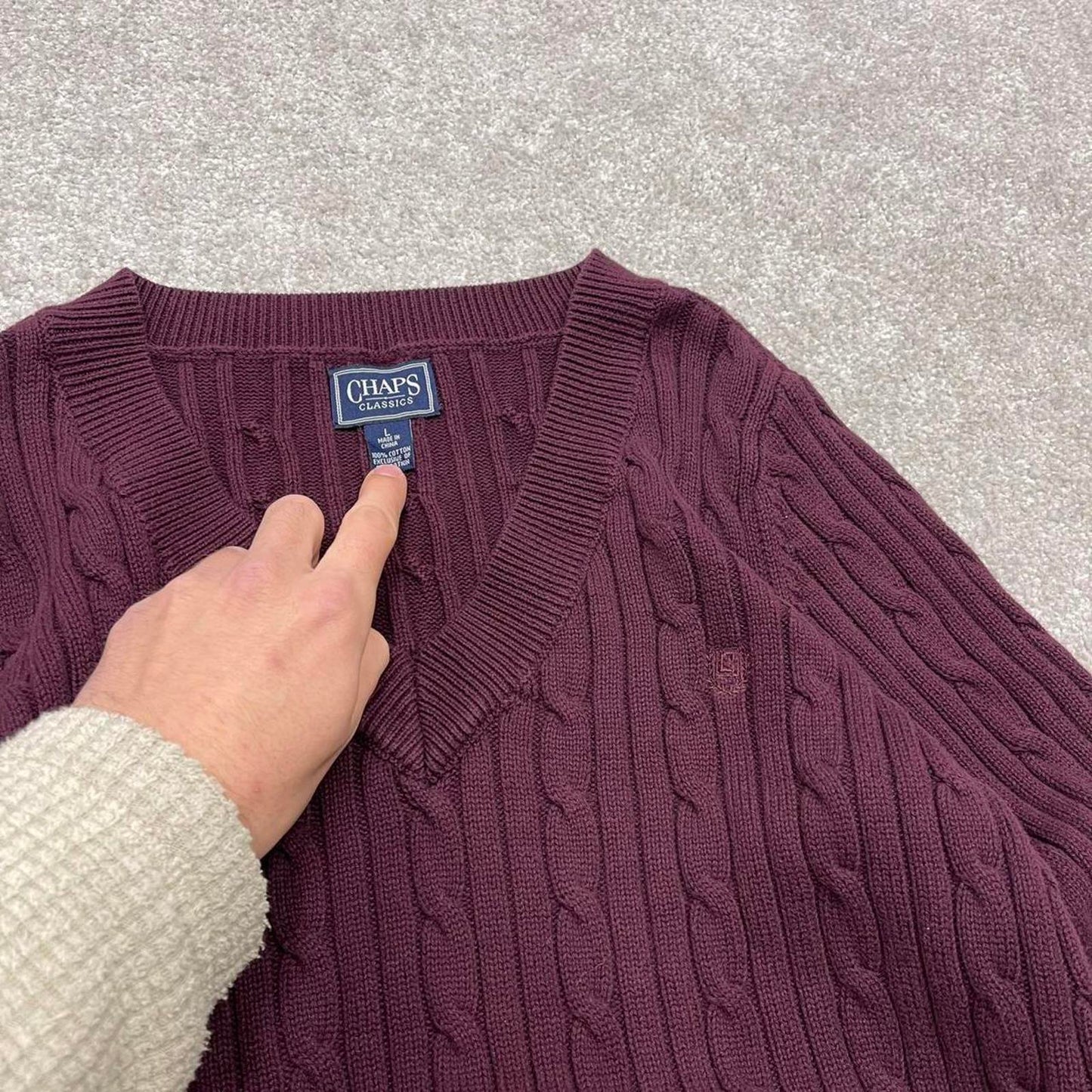 00s CHAPS knit sweater jumper embroidered L women's maroon knitted pull over y2k 90s style