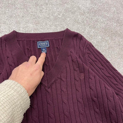00s CHAPS knit sweater jumper embroidered L women's maroon knitted pull over y2k 90s style