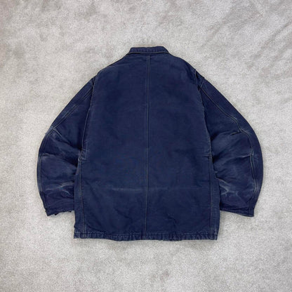 Faded Navy Carhartt jacket XL Tall canvas arctic FR 90s style chore coat cord collar