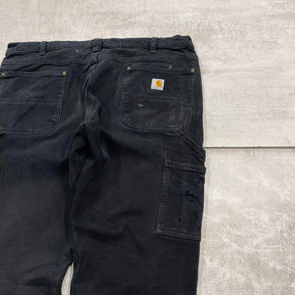 Black double knee Carhartt Carpenter pants size 14 straight fit cargo trousers