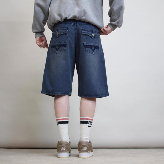 Vintage Phat Farm denim shorts W32 loose Y2K shorts pocket flaps embroidered designs